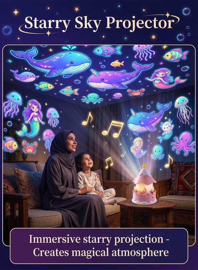 Joudiplay Carousel-Style Children's Projection Lamp - Pink - Plug-in Rotating - 21 Film Sets Featuring 3 light colours, starlit skies to lull little ones to sleep, enchanting unicorns, ocean scenes, birthday celebrations, educational themes + animals, and 21 other enchanting settings. A daily dose of romantic companionship, never repeating. - Image 4